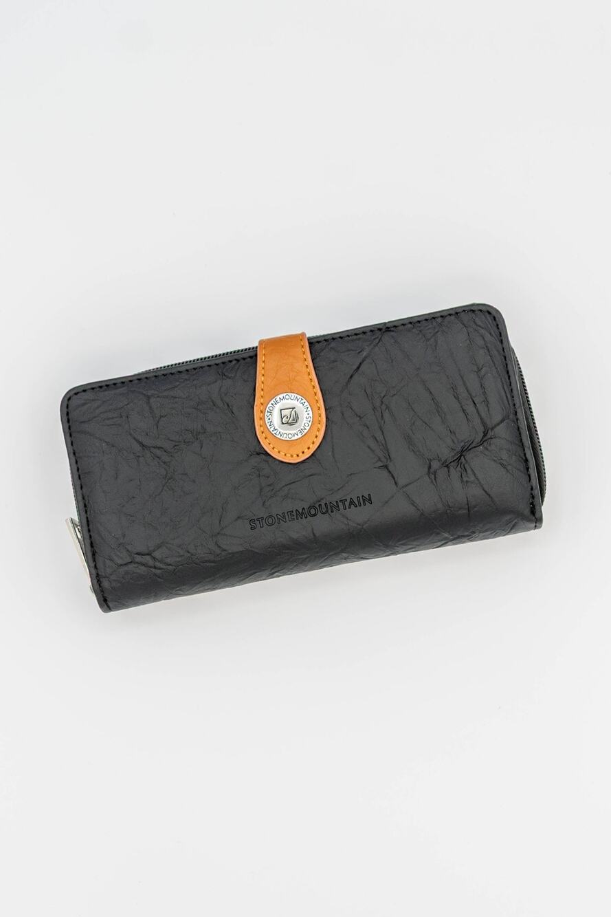 STONE MOUNTAIN Continental Wallet Black Pebbled Faux Leather Zipper Clutch Purse